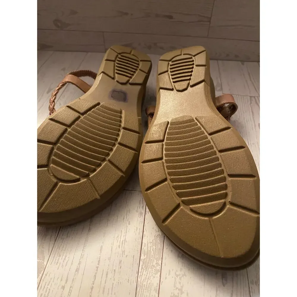 Daisy Fuentes Tan Rhinestone Braided Wedge Sandals Size 8.5 Slip-On Platform - Picture 5 of 5